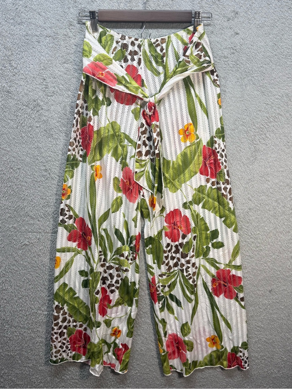 NWT Endless Sun Tropical Floral Mesh Wide Leg Beach Cover Up Pants